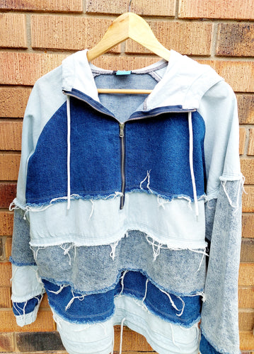 Patchwork recycled denim Hoodie