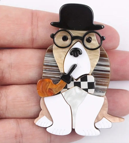 Dog Brooch with Hat