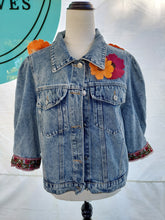 Load image into Gallery viewer, Floral upcycled denim